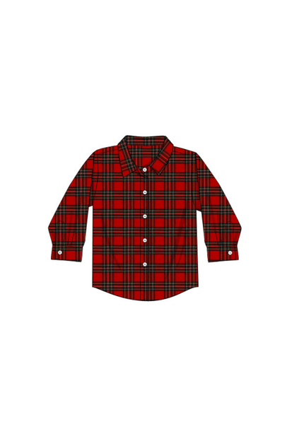 The Smocked Flamingo Apparel & Accessories Christmas Red Tartan Plaid Button Down Shirt