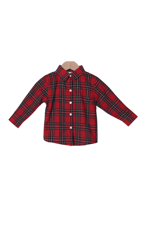 The Smocked Flamingo Apparel & Accessories Christmas Red Tartan Plaid Button Down Shirt