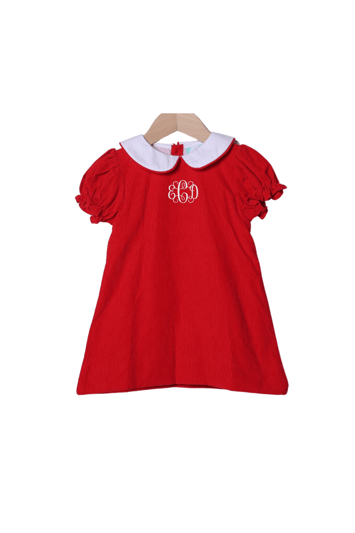 The Smocked Flamingo Apparel & Accessories Christmas Red Tartan Plaid Cape Red Corduroy Dress