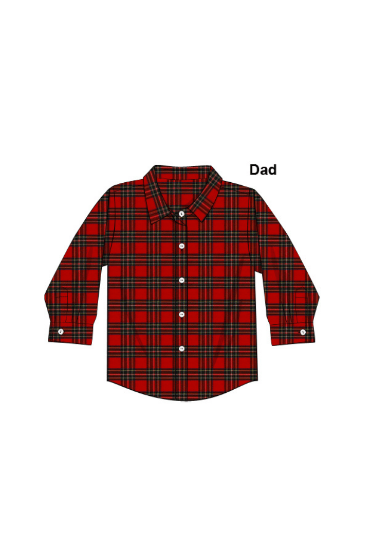 The Smocked Flamingo Apparel & Accessories Christmas Red Tartan Plaid Dad Button Down Shirt