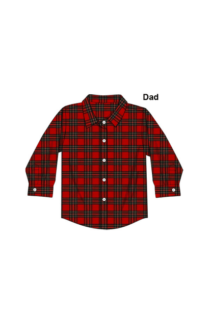 The Smocked Flamingo Apparel & Accessories Christmas Red Tartan Plaid Dad Button Down Shirt