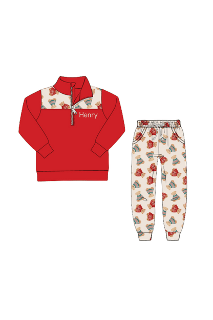 The Smocked Flamingo Apparel & Accessories Christmas Teddy Bear Pullover Jogger Set