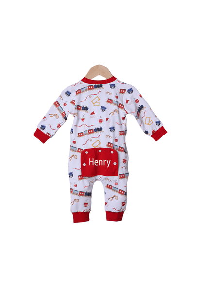 The Smocked Flamingo Apparel & Accessories Christmas Train Zippy Romper