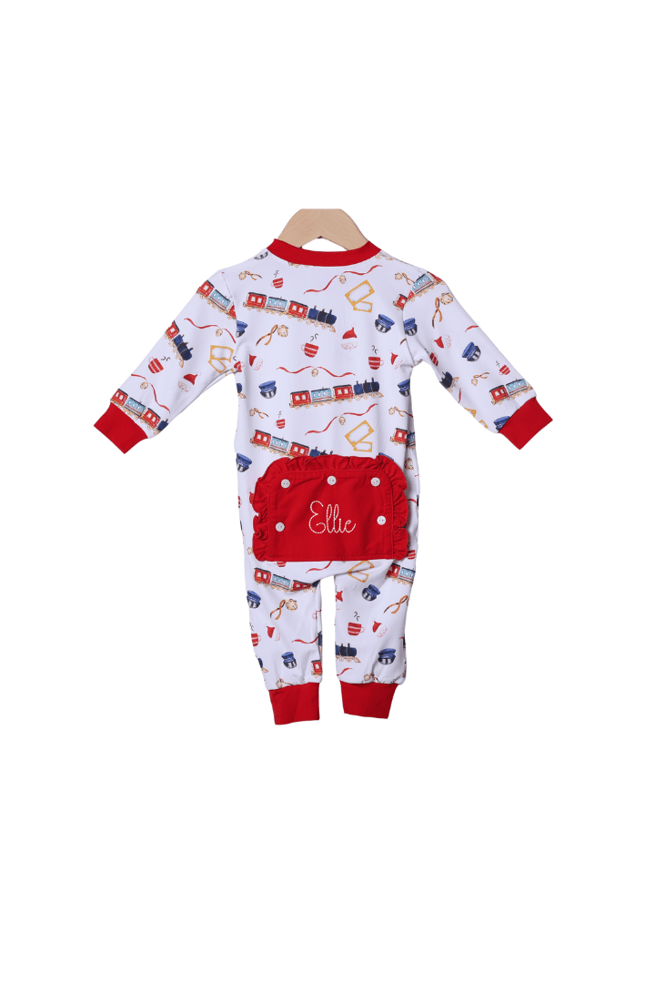 The Smocked Flamingo Apparel & Accessories Christmas Train Zippy Ruffle Romper