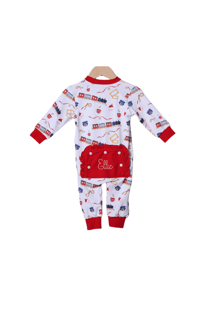 The Smocked Flamingo Apparel & Accessories Christmas Train Zippy Ruffle Romper