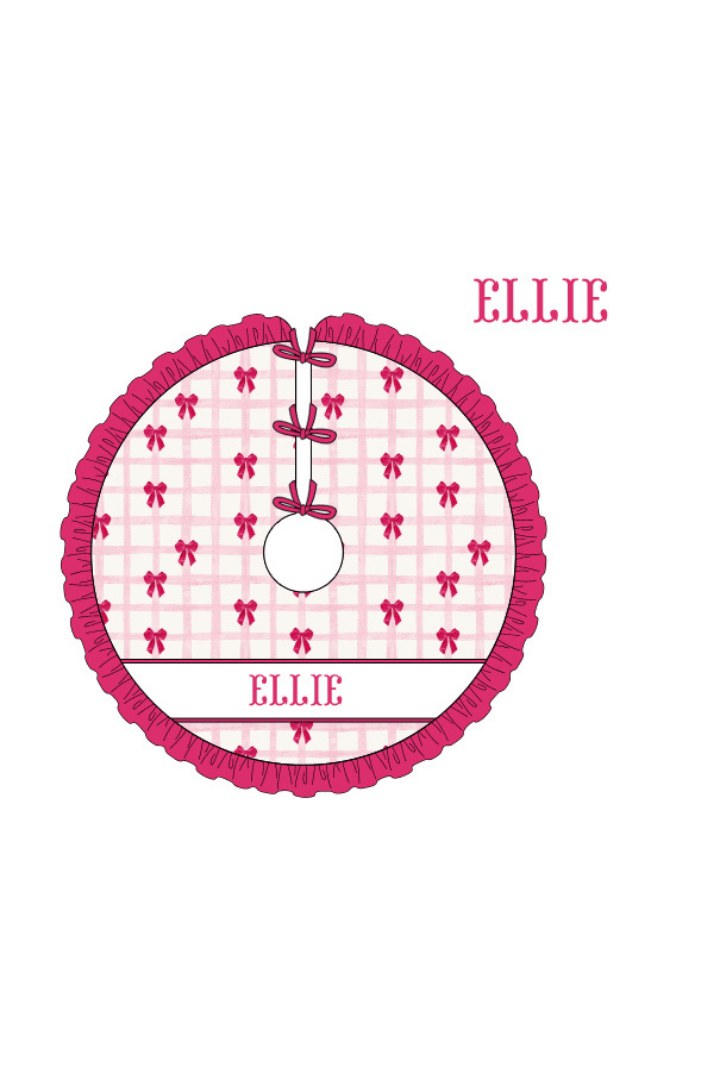 The Smocked Flamingo Apparel & Accessories Christmas Tree Skirt / One Size Pre-Order Smocked Custom Name Pink Bow Trimmings