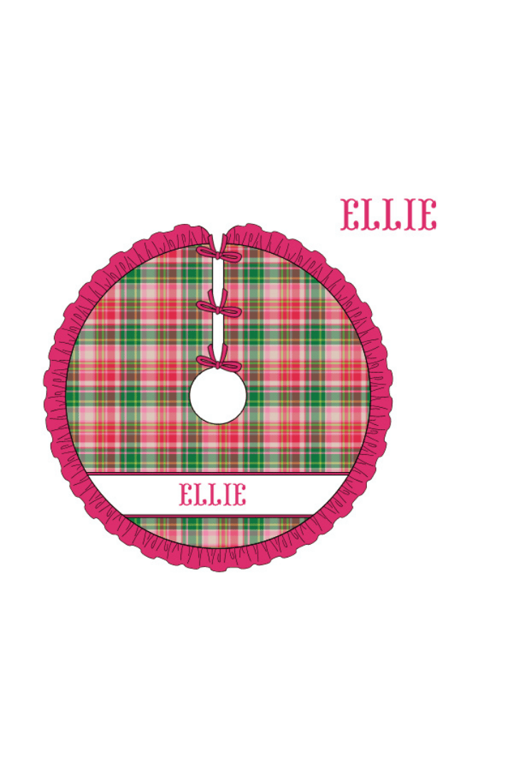 The Smocked Flamingo Apparel & Accessories Christmas Tree Skirt / One Size Pre-Order Smocked Custom Name Pink Christmas Plaid Trimmings