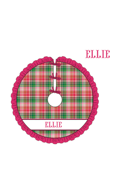 The Smocked Flamingo Apparel & Accessories Christmas Tree Skirt / One Size Pre-Order Smocked Custom Name Pink Christmas Plaid Trimmings