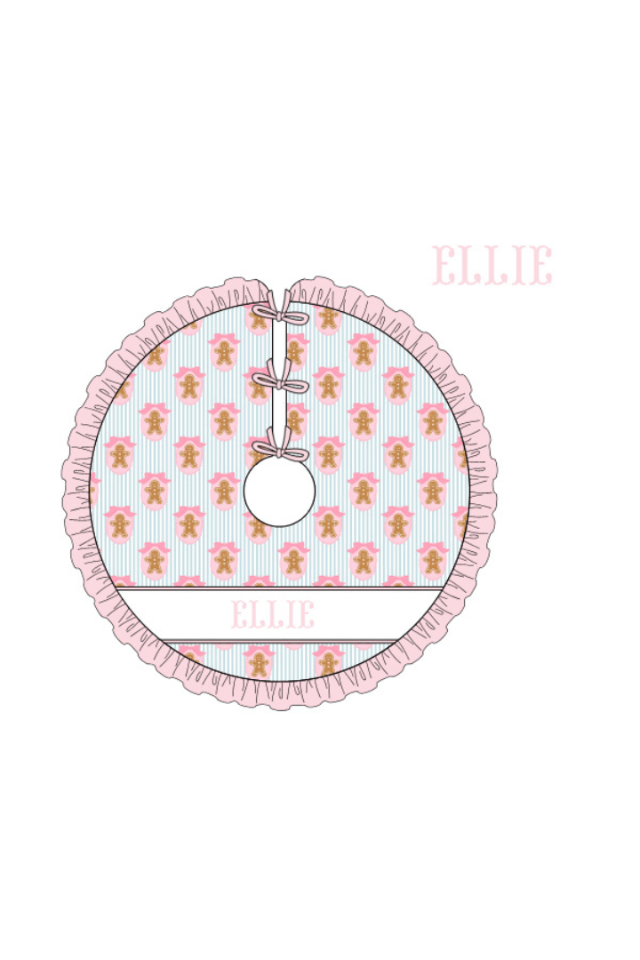 The Smocked Flamingo Apparel & Accessories Christmas Tree Skirt / One Size Pre-Order Smocked Custom Name Pink Gingerbread Lane Trimmings
