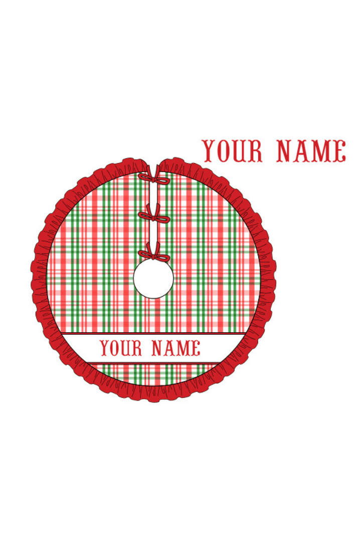 The Smocked Flamingo Apparel & Accessories Christmas Tree Skirt / One Size Pre-Order Smocked Custom Name Red and Green Plaid Trimmings