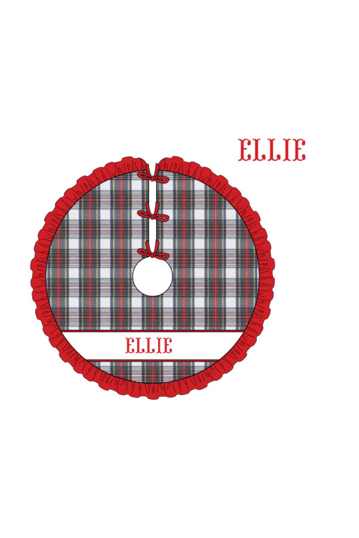 The Smocked Flamingo Apparel & Accessories Christmas Tree Skirt / One Size Pre-Order Smocked Custom Name Red Tartan Plaid Trimmings