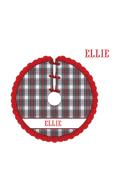 The Smocked Flamingo Apparel & Accessories Christmas Tree Skirt / One Size Pre-Order Smocked Custom Name Red Tartan Plaid Trimmings