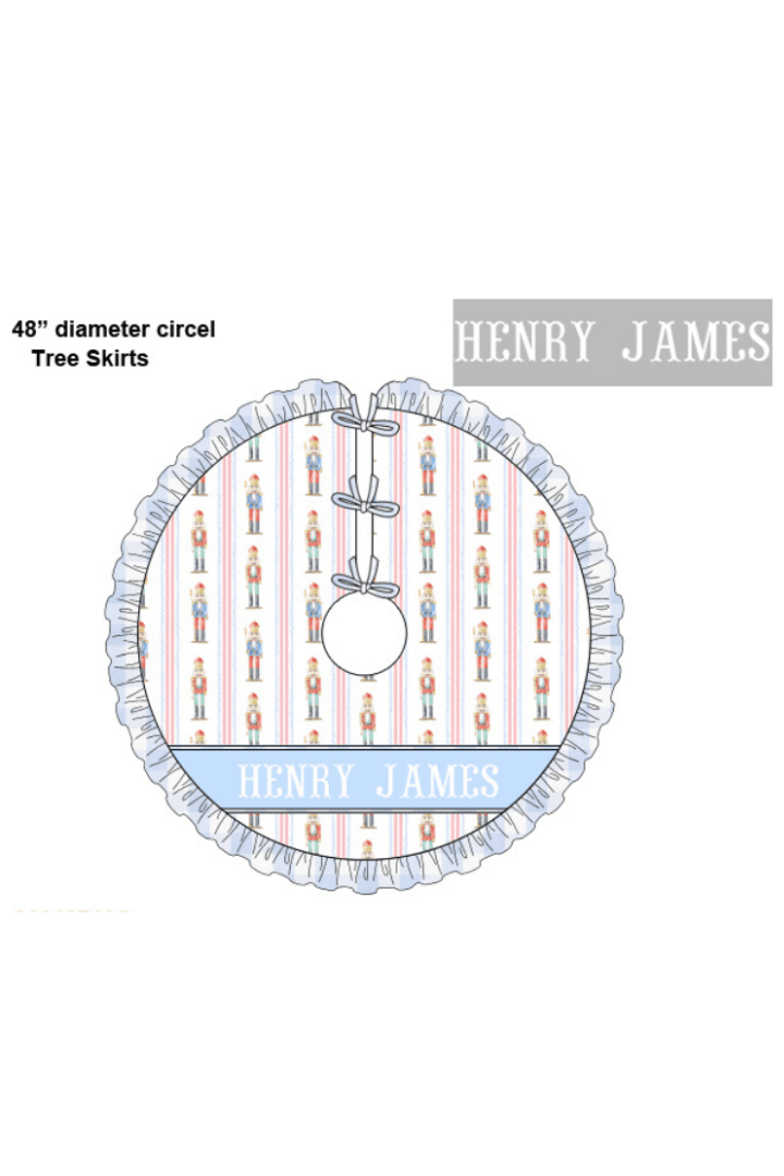 The Smocked Flamingo Apparel & Accessories Christmas Tree Skirt Pre-Order Smocked Custom Name Blue Nutcracker Christmas Trimmings