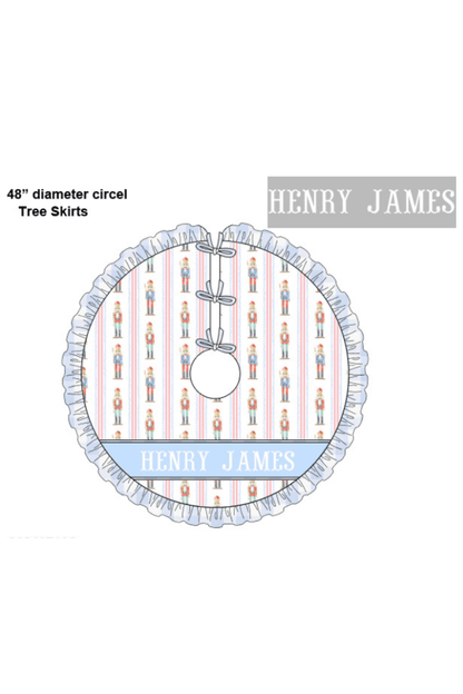 The Smocked Flamingo Apparel & Accessories Christmas Tree Skirt Pre-Order Smocked Custom Name Blue Nutcracker Christmas Trimmings