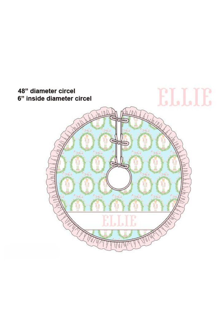 The Smocked Flamingo Apparel & Accessories Christmas Tree Skirt Pre-Order Smocked Custom Name Mint Nutcracker Christmas Trimmings