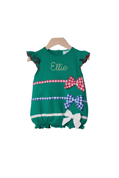 The Smocked Flamingo Apparel & Accessories Color Block Gingham Bow Green Knit Bubble