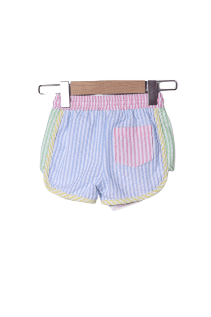 The Smocked Flamingo Apparel & Accessories Color Block Seersucker Swim Trunks