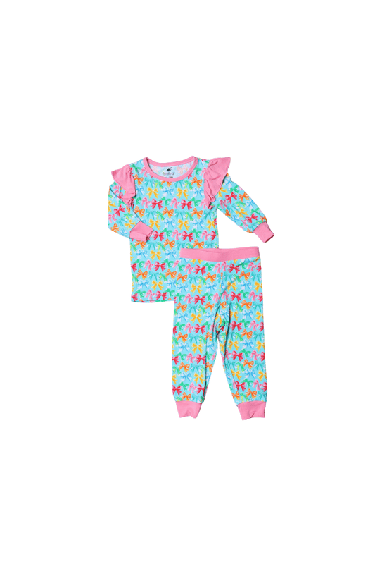 The Smocked Flamingo Apparel & Accessories Colorful Bow Ruffle Pajamas