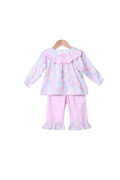 The Smocked Flamingo Apparel & Accessories Colorful Hearts Scalloped Pant Set