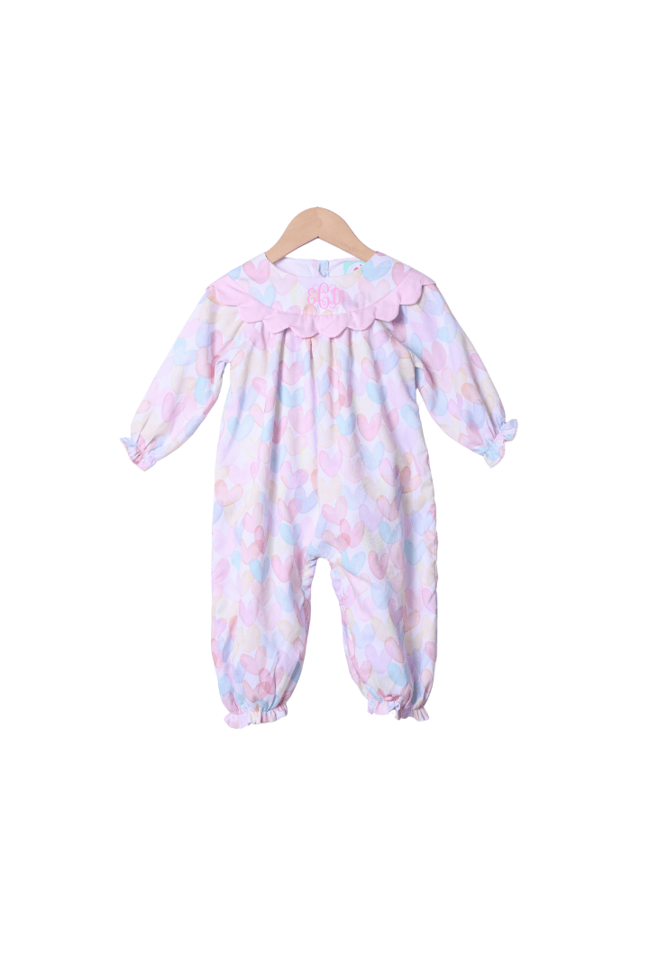 The Smocked Flamingo Apparel & Accessories Colorful Hearts Scalloped Romper