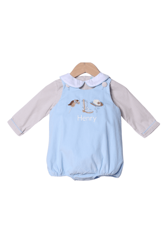 The Smocked Flamingo Apparel & Accessories Cowboy Blue Long Sleeve Corduroy Bubble Set