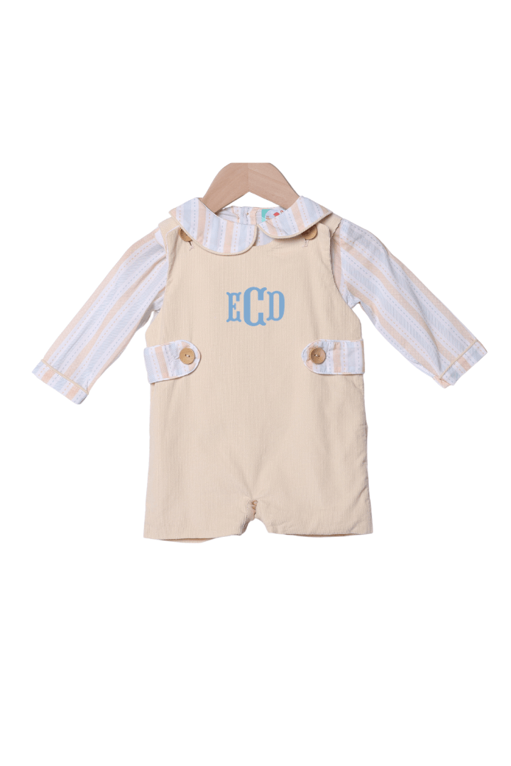 The Smocked Flamingo Apparel & Accessories Cream Corduroy Fall Striped Shirt 2Pc Jon jon