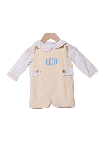 The Smocked Flamingo Apparel & Accessories Cream Corduroy Fall Striped Shirt 2Pc Jon jon