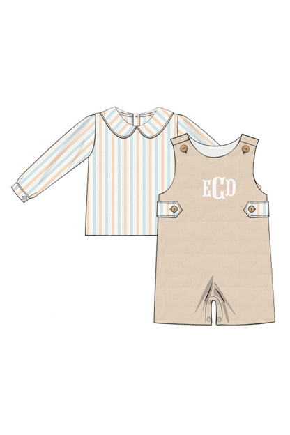 The Smocked Flamingo Apparel & Accessories Cream Corduroy Fall Striped Shirt 2Pc Jon jon