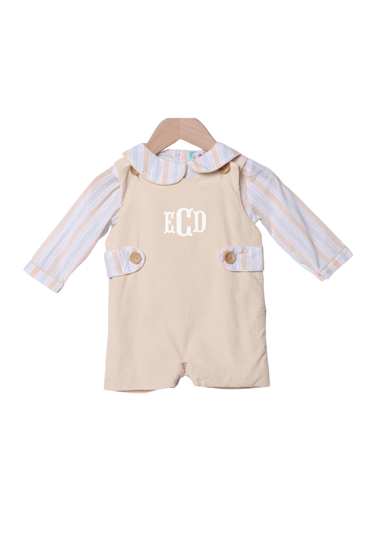 The Smocked Flamingo Apparel & Accessories Cream Corduroy Fall Striped Shirt 2Pc Jon jon