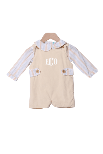 The Smocked Flamingo Apparel & Accessories Cream Corduroy Fall Striped Shirt 2Pc Jon jon