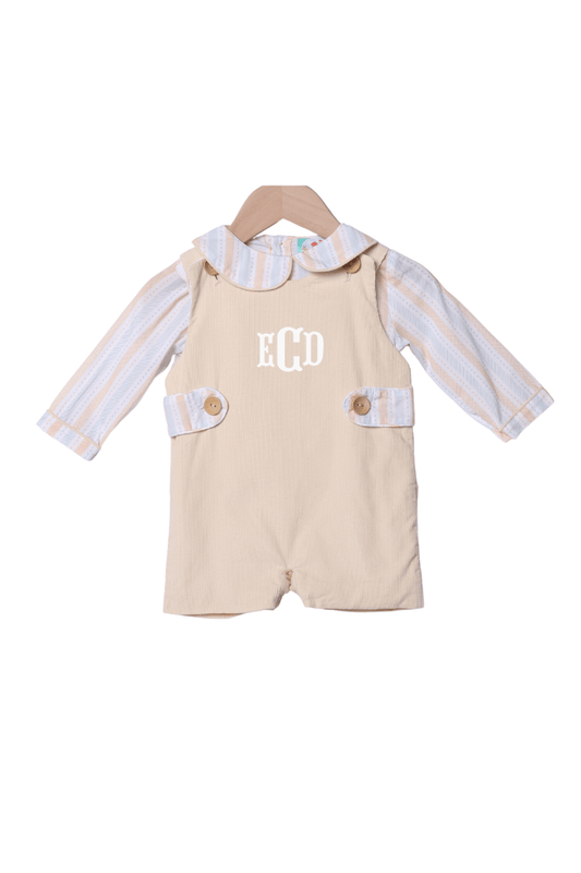 The Smocked Flamingo Apparel & Accessories Cream Corduroy Fall Striped Shirt 2Pc Jon jon