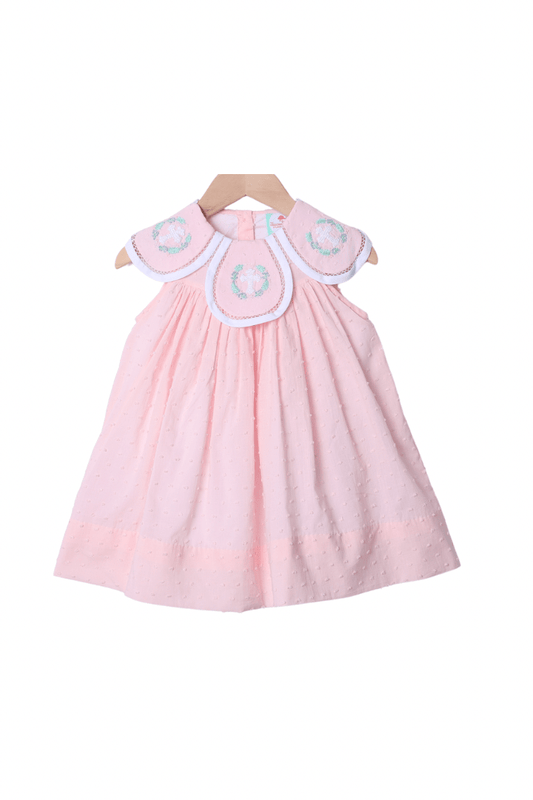 The Smocked Flamingo Apparel & Accessories Crochet Cross Pink Swiss Dot Dress
