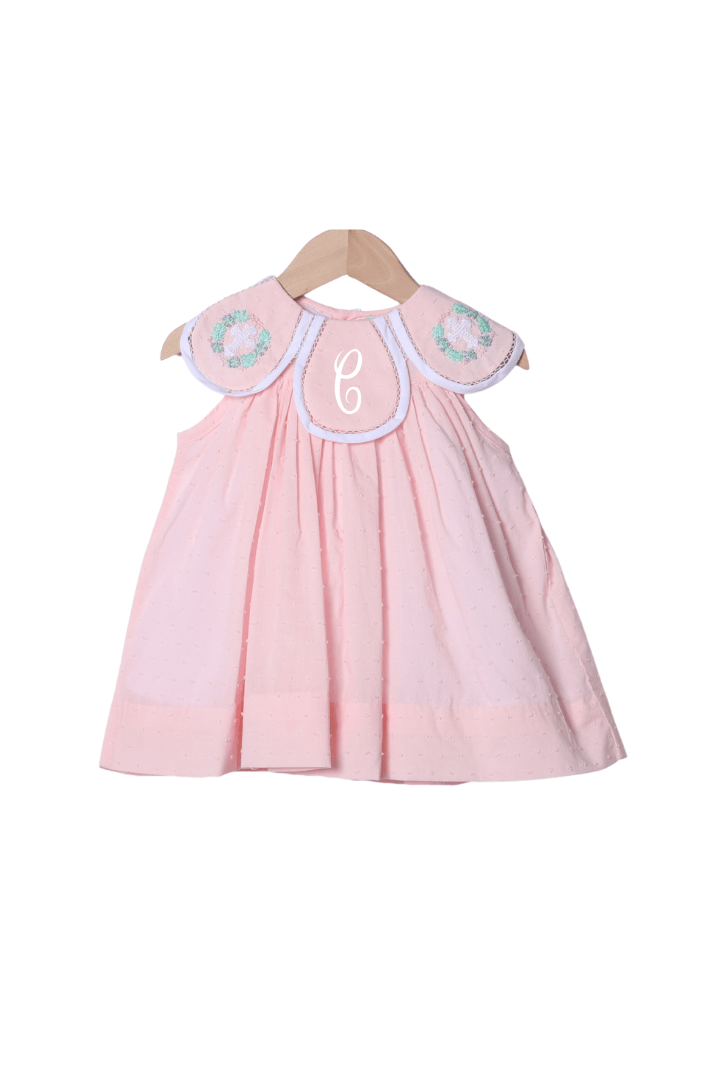 The Smocked Flamingo Apparel & Accessories Crochet Cross Pink Swiss Dot Monogram Tulip Dress