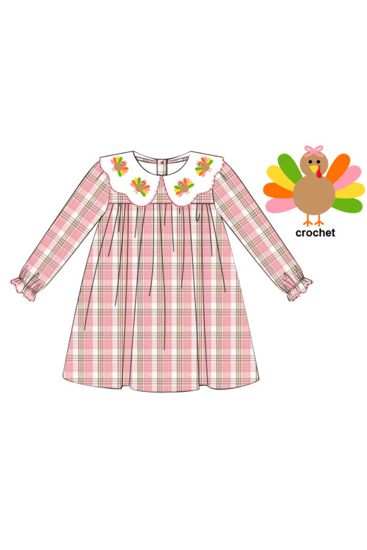 The Smocked Flamingo Apparel & Accessories Crochet Turkey Pink Plaid Dress