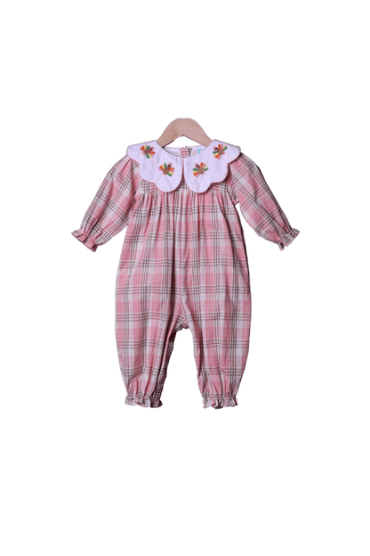 The Smocked Flamingo Apparel & Accessories Crochet Turkey Pink Plaid Romper