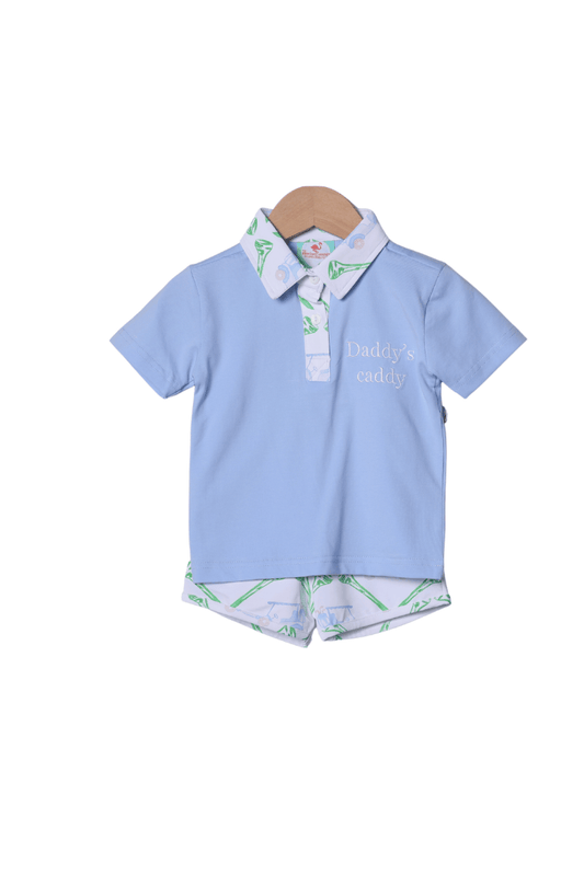 The Smocked Flamingo Apparel & Accessories Daddy's Caddy Polo Short Set