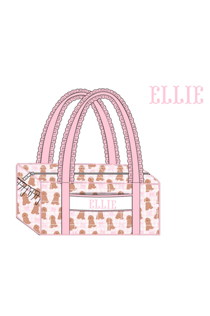 The Smocked Flamingo Apparel & Accessories Duffle Bag Pre-Order Custom Name Pink Golden Doodle Luggage