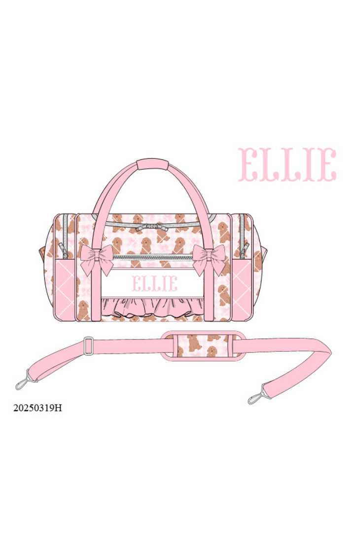 The Smocked Flamingo Apparel & Accessories Duffle Bag Pre-Order Custom Name Pink Golden Doodle Luggage