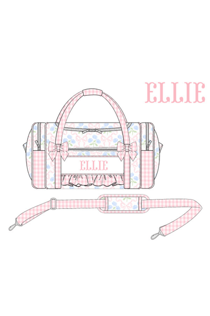 The Smocked Flamingo Apparel & Accessories Duffle Bag Pre-Order Custom Name Sweet Pink Hydrangea Bow Luggage