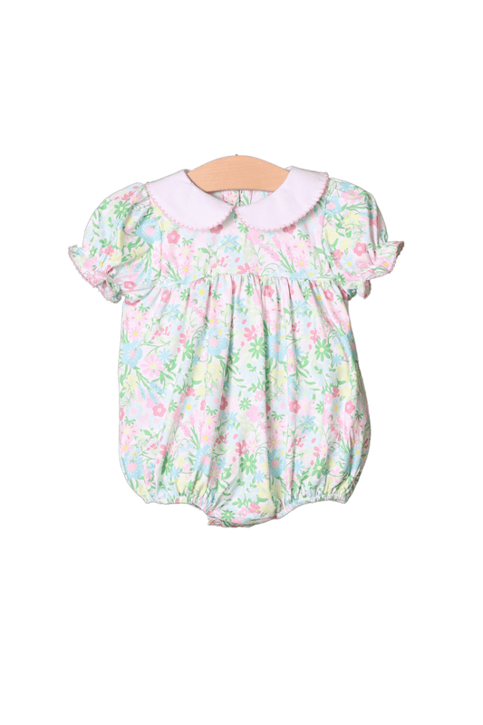 The Smocked Flamingo Apparel & Accessories Ellie Floral Peter Pan Collar Bubble