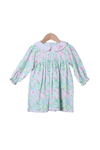 The Smocked Flamingo Apparel & Accessories Ellie Floral Peter Pan Collar Long Sleeve Dress