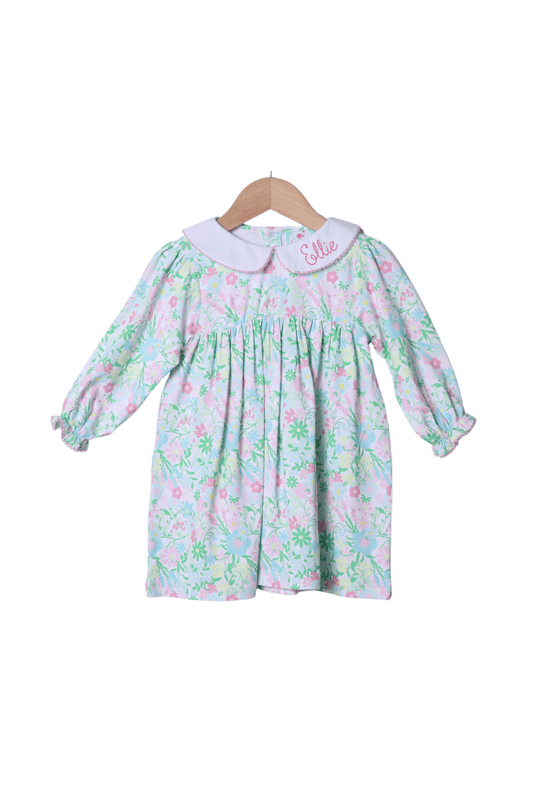 The Smocked Flamingo Apparel & Accessories Ellie Floral Peter Pan Collar Long Sleeve Dress