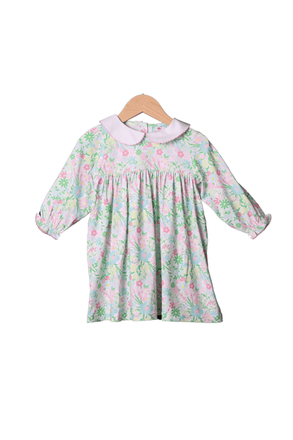 The Smocked Flamingo Apparel & Accessories Ellie Floral Peter Pan Collar Long Sleeve Dress