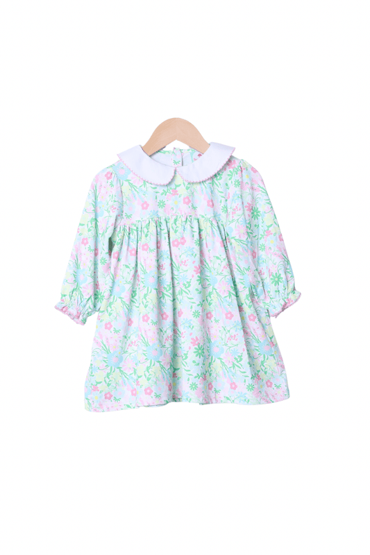 The Smocked Flamingo Apparel & Accessories Ellie Floral Peter Pan Collar Long Sleeve Dress