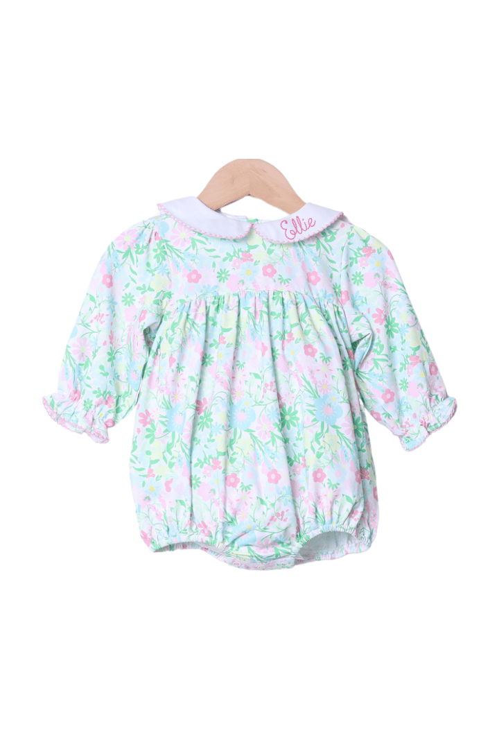 The Smocked Flamingo Apparel & Accessories Ellie Knit Floral Peter Pan Collar Long Sleeve Bubble