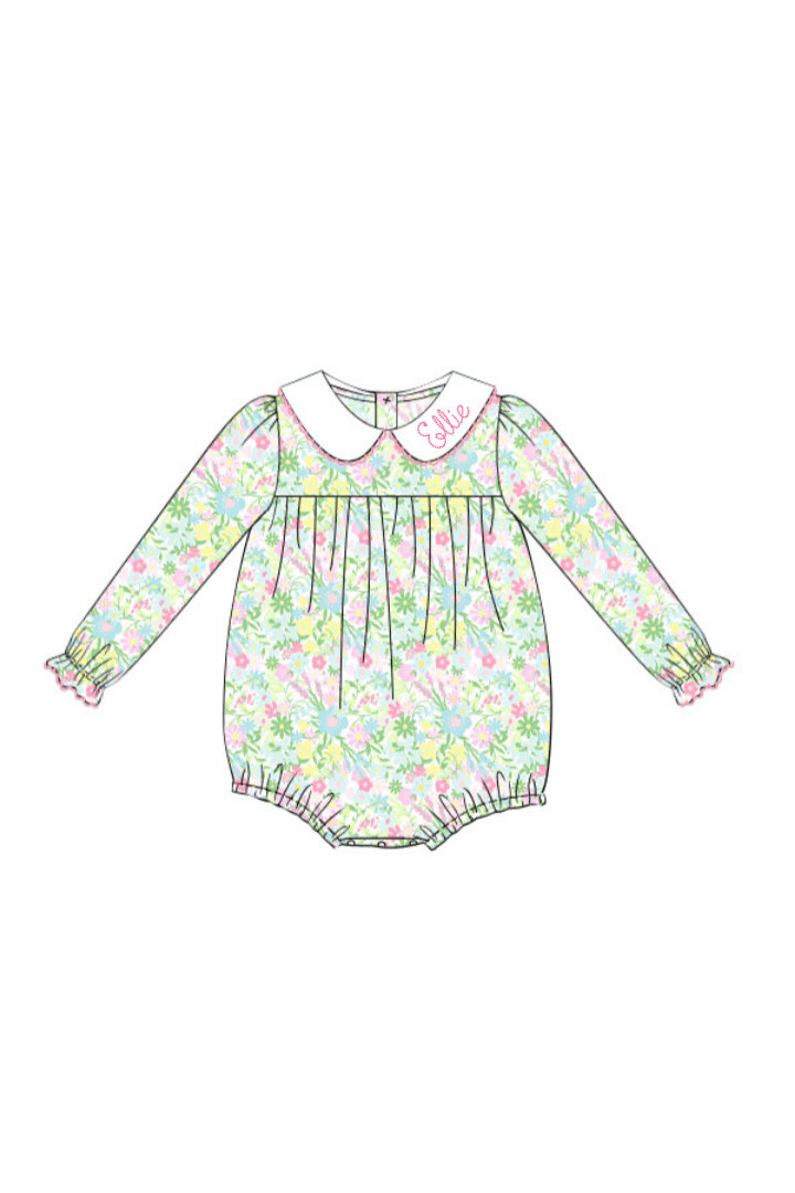 The Smocked Flamingo Apparel & Accessories Ellie Knit Floral Peter Pan Collar Long Sleeve Bubble