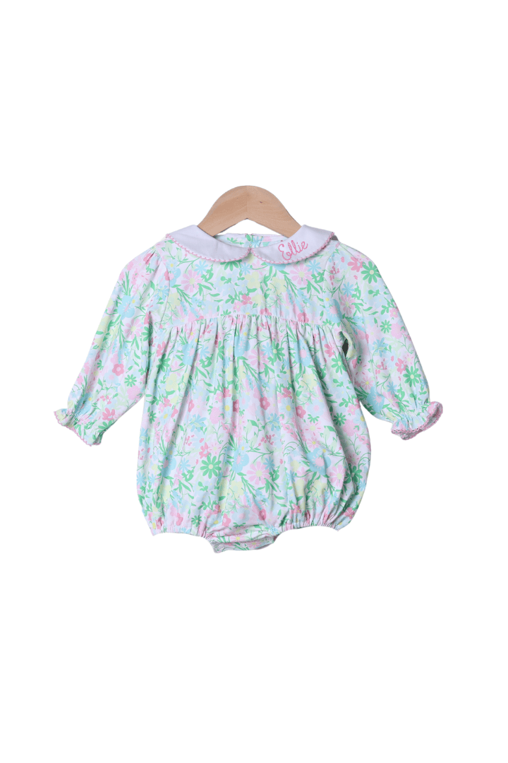 The Smocked Flamingo Apparel & Accessories Ellie Knit Floral Peter Pan Collar Long Sleeve Bubble