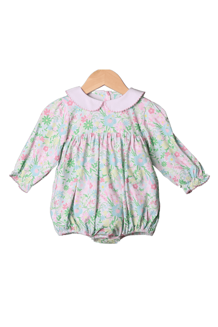 The Smocked Flamingo Apparel & Accessories Ellie Knit Floral Peter Pan Collar Long Sleeve Bubble