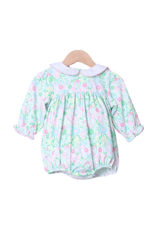 The Smocked Flamingo Apparel & Accessories Ellie Knit Floral Peter Pan Collar Long Sleeve Bubble