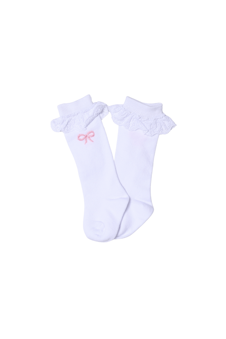 The Smocked Flamingo Apparel & Accessories Embroidere Bow Lace Socks
